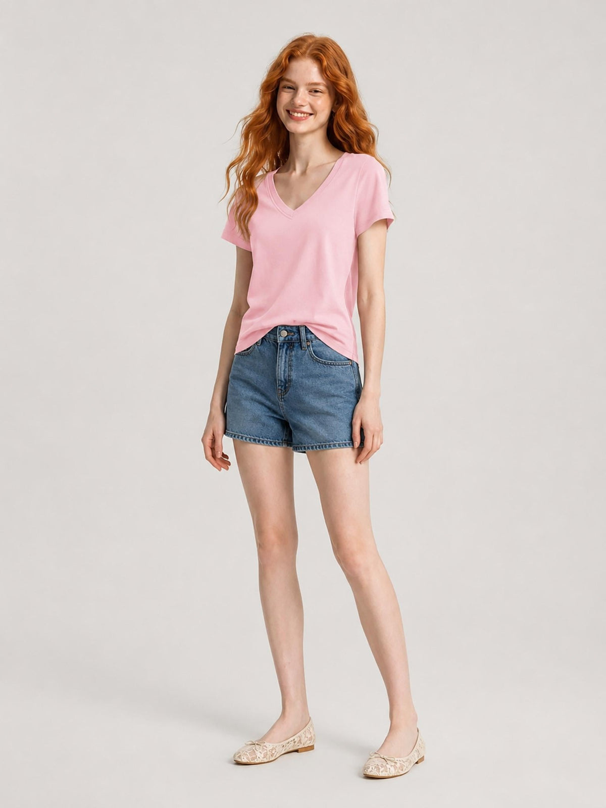 YUCOLEN Women's UPF 50+ V Neck T-Shirt Soft Tri-Blend Sun Protection Performance Tee in Light Pink