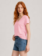 YUCOLEN Women's UPF 50+ V Neck T-Shirt Soft Tri-Blend Sun Protection Performance Tee in Light Pink