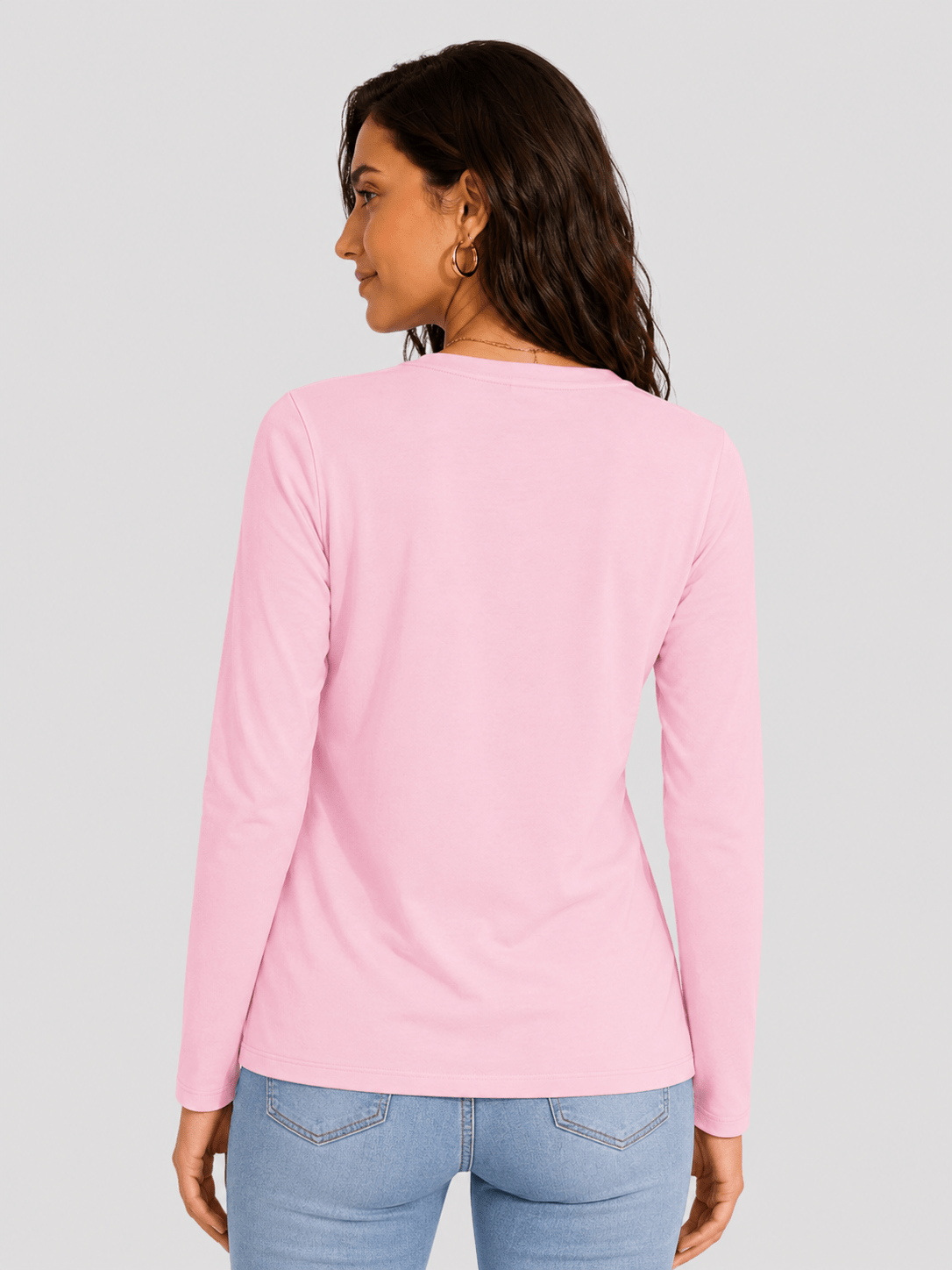 YUCOLEN Women's V Neck Long Sleeve Shirt Cotton Blend Soft Performance Tee in Light Pink