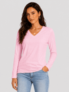 YUCOLEN Women's V Neck Long Sleeve Shirt Cotton Blend Soft Performance Tee in Light Pink