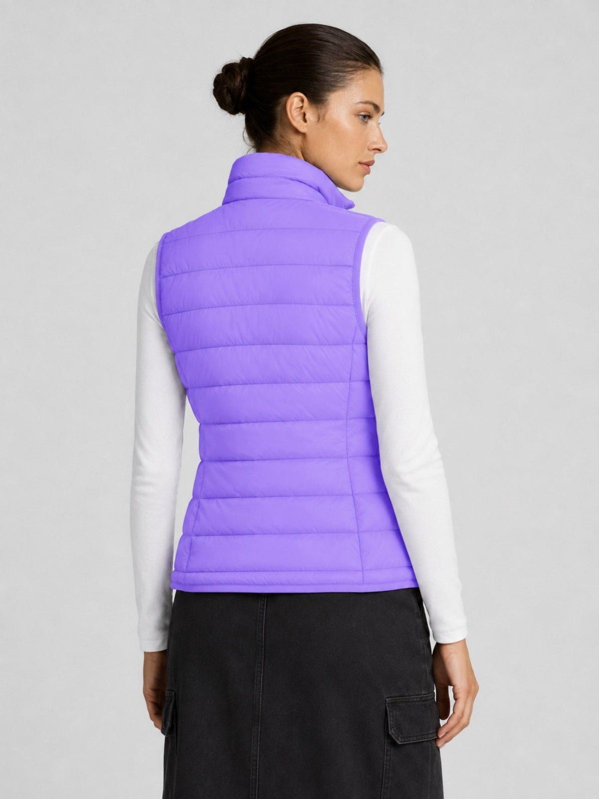 YUCOLEN Women's 270g Lightweight Down Quilted Puffer Vest Windproof Sleeveless Jacket in Light Purple