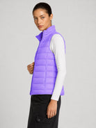 YUCOLEN Women's 270g Lightweight Down Quilted Puffer Vest Windproof Sleeveless Jacket in Light Purple