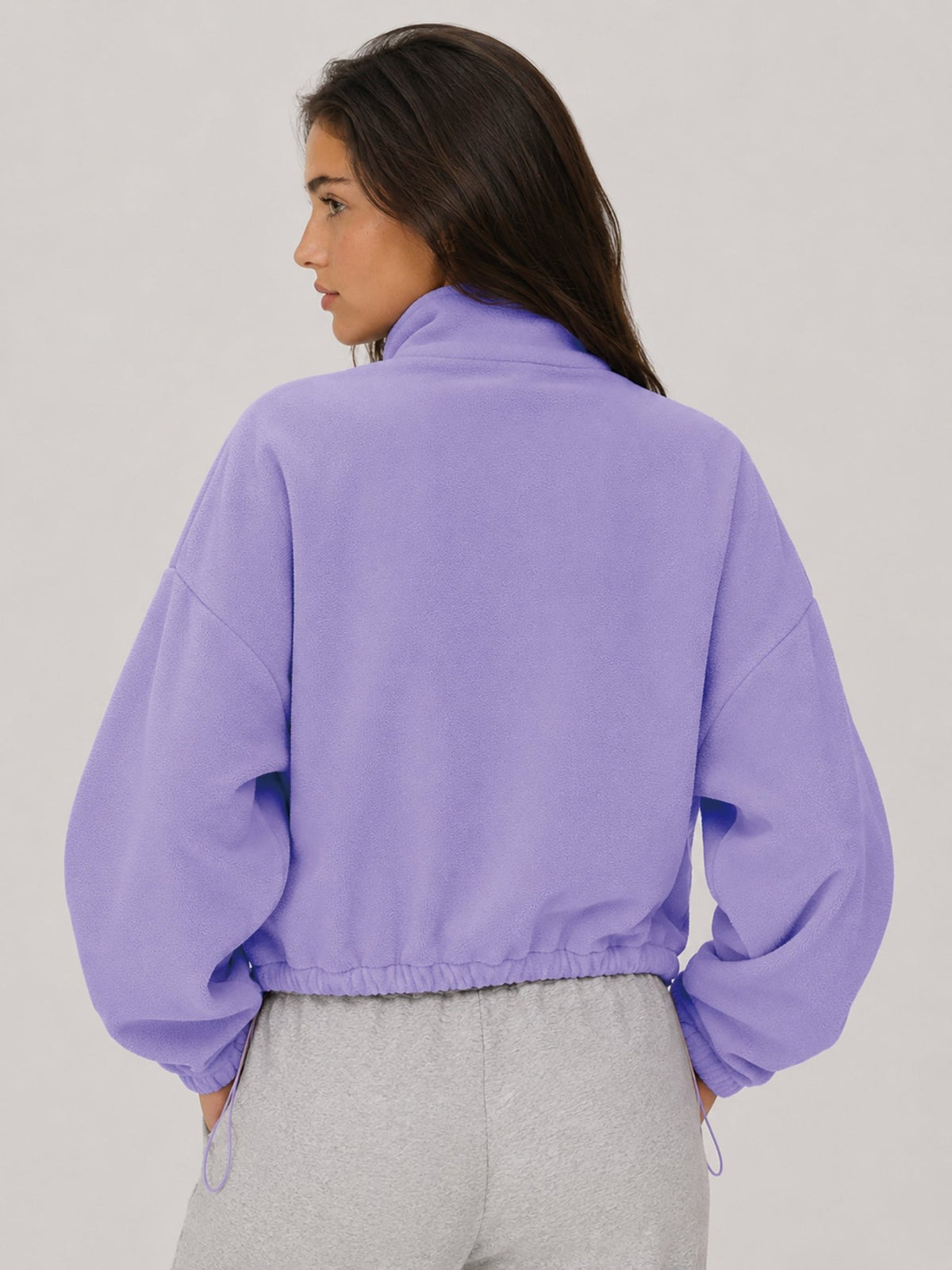 YUCOLEN Women's Cropped Fleece Jacket Full Zip Lightweight Workout Coat in Light Purple