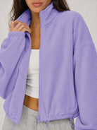 YUCOLEN Women's Cropped Fleece Jacket Full Zip Lightweight Workout Coat in Light Purple