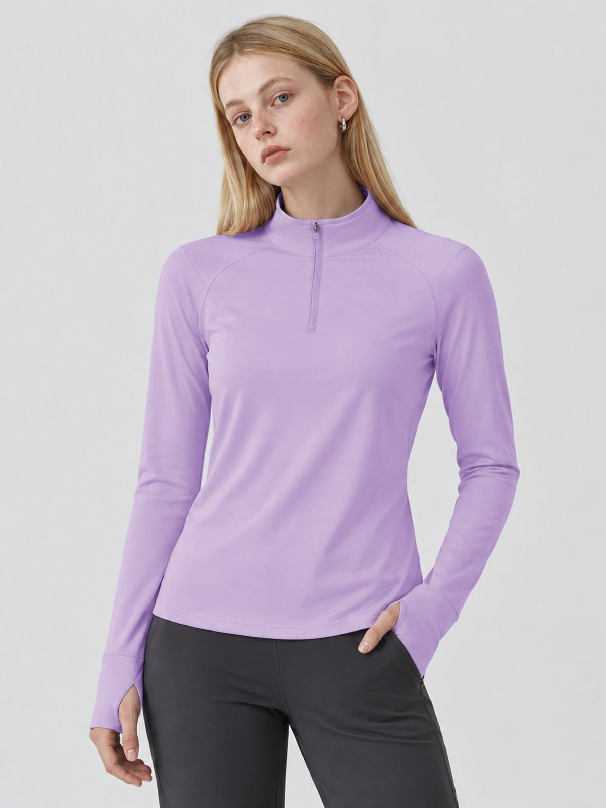 YUCOLEN Women's Fleece Quarter Zip Pullover for Running & Golf in Light Purple