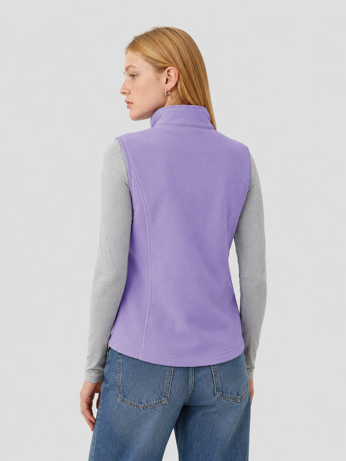 YUCOLEN Women's Full Zip Fleece Vest Anti-Static Sleeveless Jacket with Pockets in Light Purple
