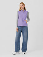 YUCOLEN Women's Full Zip Fleece Vest Anti-Static Sleeveless Jacket with Pockets in Light Purple