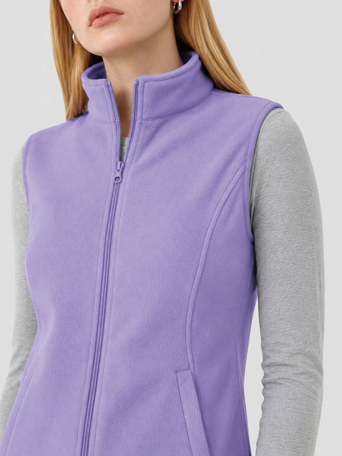 YUCOLEN Women's Full Zip Fleece Vest Anti-Static Sleeveless Jacket with Pockets in Light Purple