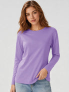 YUCOLEN Women's Long Sleeve Tri-blend Shirt Soft Breathable Loose Fit Crew Neck Tee in Light Purple