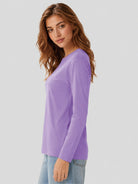 YUCOLEN Women's Long Sleeve Tri-blend Shirt Soft Breathable Loose Fit Crew Neck Tee in Light Purple