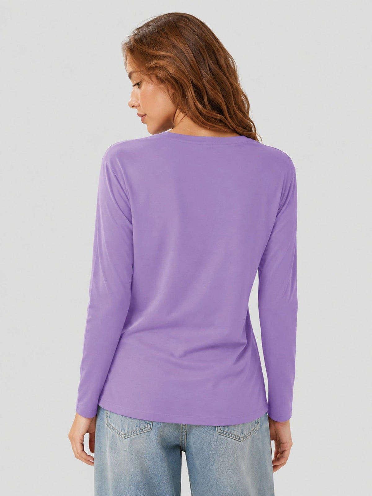 YUCOLEN Women's Long Sleeve Tri-blend Shirt Soft Breathable Loose Fit Crew Neck Tee in Light Purple