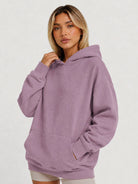 YUCOLEN Women's Oversized Textured Fleece Hoodie Loose Pullover Sweatshirt with Kangaroo Pocket in Light Purple