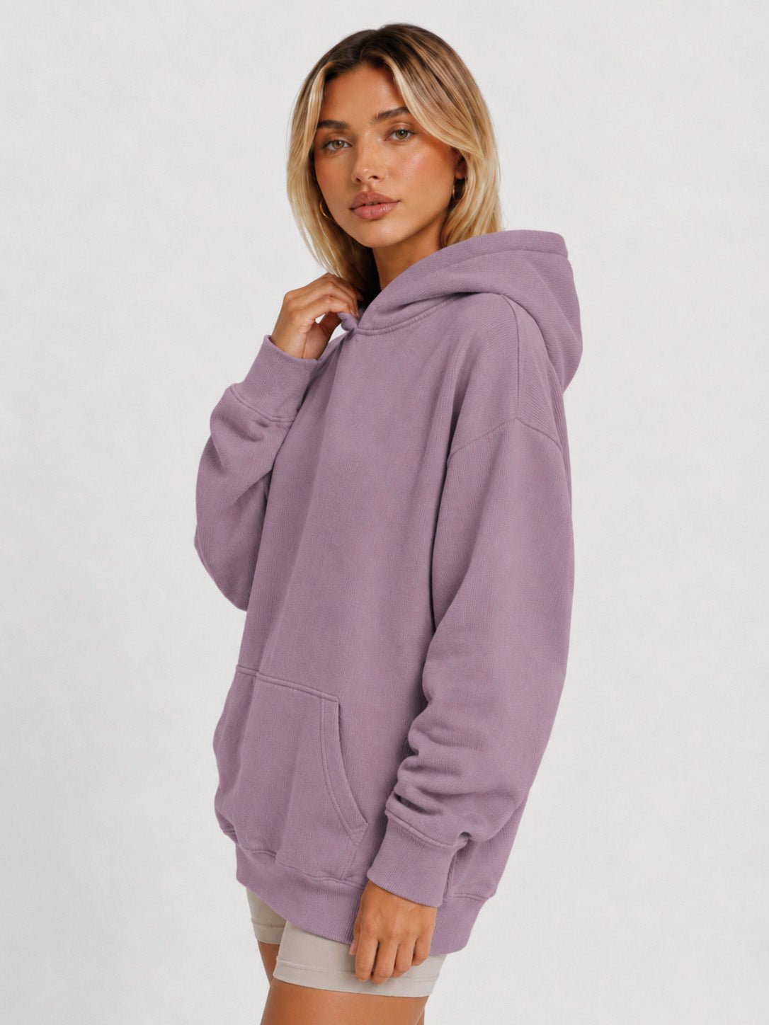 YUCOLEN Women's Oversized Textured Fleece Hoodie Loose Pullover Sweatshirt with Kangaroo Pocket in Light Purple
