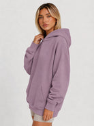 YUCOLEN Women's Oversized Textured Fleece Hoodie Loose Pullover Sweatshirt with Kangaroo Pocket in Light Purple