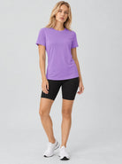 YUCOLEN Womens Quick Dry UPF 50 Athletic Short Sleeve Workout Top in Light Purple