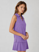 YUCOLEN Women's Sleeveless Golf Polo Shirt UPF 50+ V Neck Side Slit Sun Protection Top in Light Purple