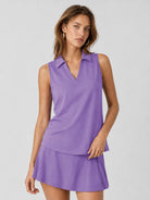 YUCOLEN Women's Sleeveless Golf Polo Shirt UPF 50+ V Neck Side Slit Sun Protection Top in Light Purple