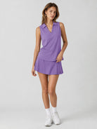 YUCOLEN Women's Sleeveless Golf Polo Shirt UPF 50+ V Neck Side Slit Sun Protection Top in Light Purple