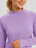 YUCOLEN Women's Thermal Fleece Lined Mock Neck Shirt with Thumb Holes in Light Purple