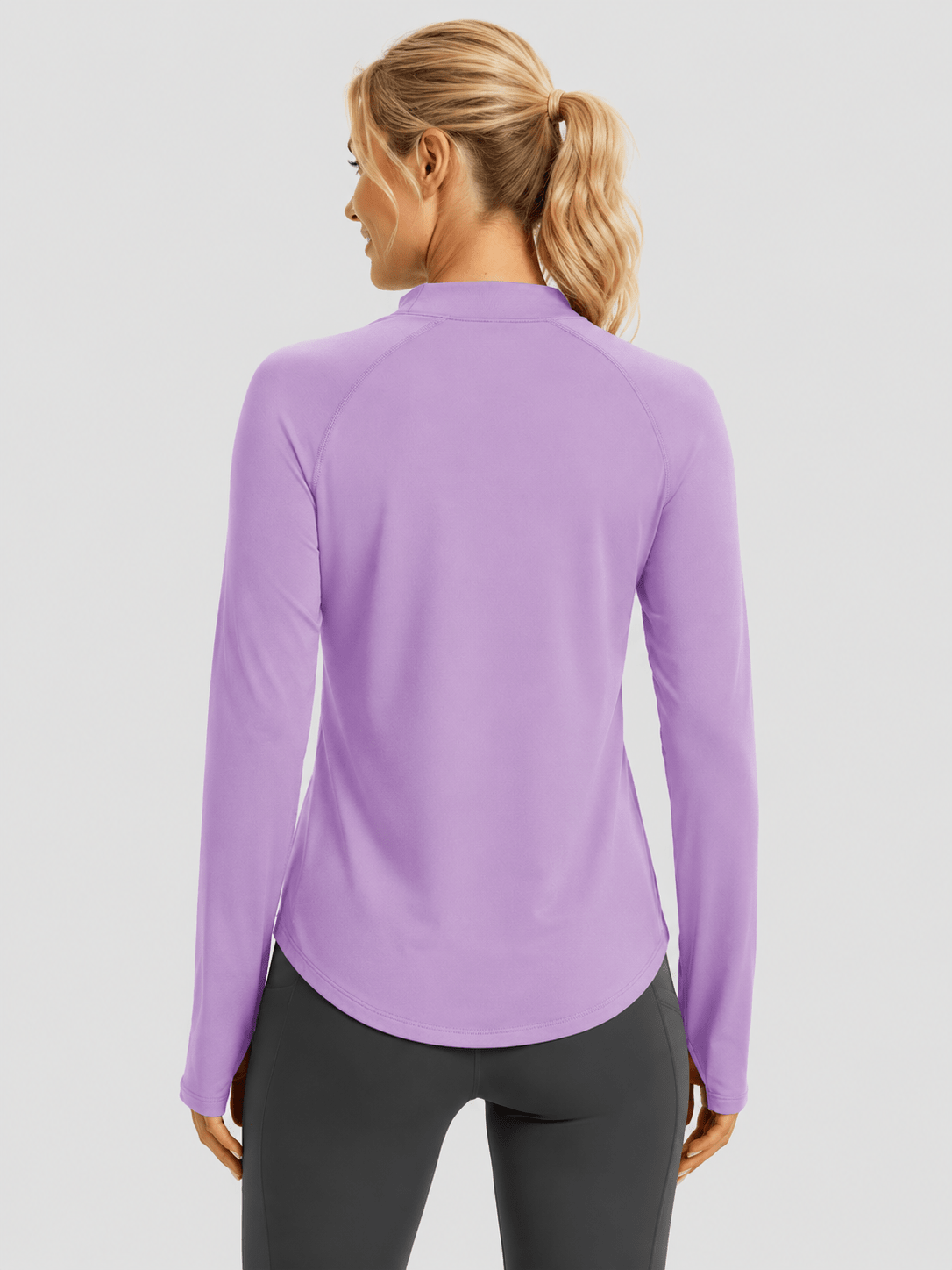 YUCOLEN Women's Thermal Fleece Lined Mock Neck Shirt with Thumb Holes in Light Purple