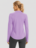 YUCOLEN Women's Thermal Fleece Lined Mock Neck Shirt with Thumb Holes in Light Purple