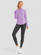 YUCOLEN Women's Thermal Fleece Lined Mock Neck Shirt with Thumb Holes in Light Purple
