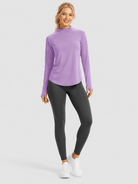 YUCOLEN Women's Thermal Fleece Lined Mock Neck Shirt with Thumb Holes in Light Purple