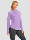 YUCOLEN Women's Thermal Fleece Lined Mock Neck Shirt with Thumb Holes in Light Purple