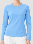 YUCOLEN Women’s Stretch Thermal Long Sleeve Active Top in Light Sky Blue