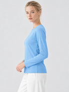 YUCOLEN Women’s Stretch Thermal Long Sleeve Active Top in Light Sky Blue