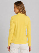 YUCOLEN Women's Long Sleeve Golf Shirt Breathable Cotton Blend 5-Button Top in Light Yellow