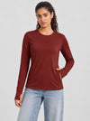 YUCOLEN Womens Thermal Running Top with Thumb Holes and Zip Pocket in Maroon