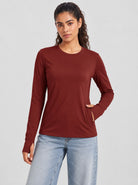 YUCOLEN Womens Thermal Running Top with Thumb Holes and Zip Pocket in Maroon
