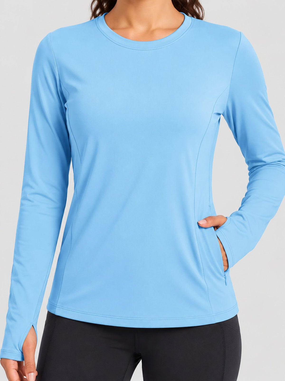 YUCOLEN Womens Thermal Running Top with Thumb Holes and Zip Pocket in Maroon
