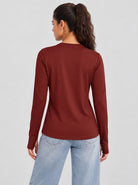 YUCOLEN Womens Thermal Running Top with Thumb Holes and Zip Pocket in Maroon