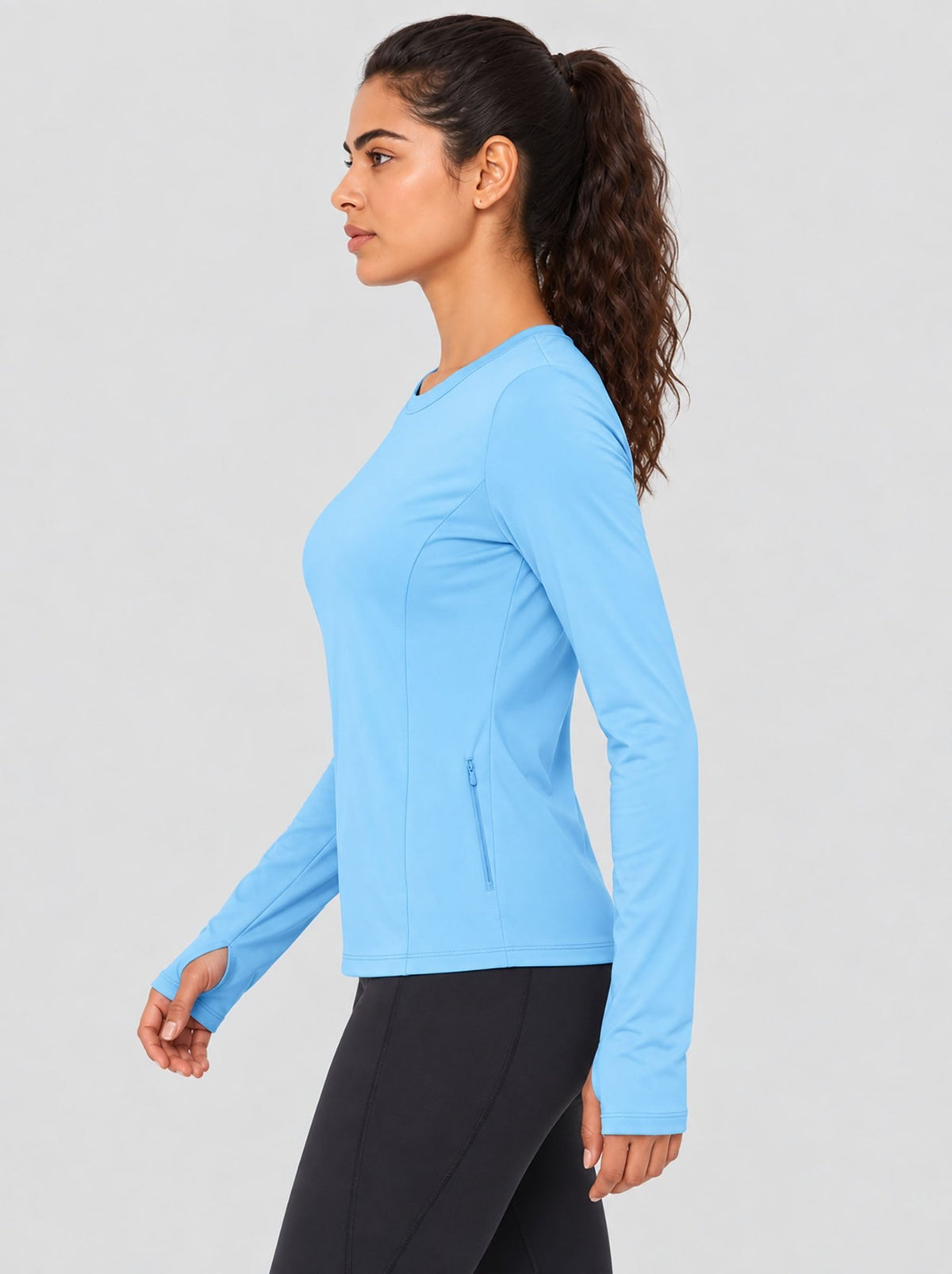 YUCOLEN Womens Thermal Running Top with Thumb Holes and Zip Pocket in Maroon