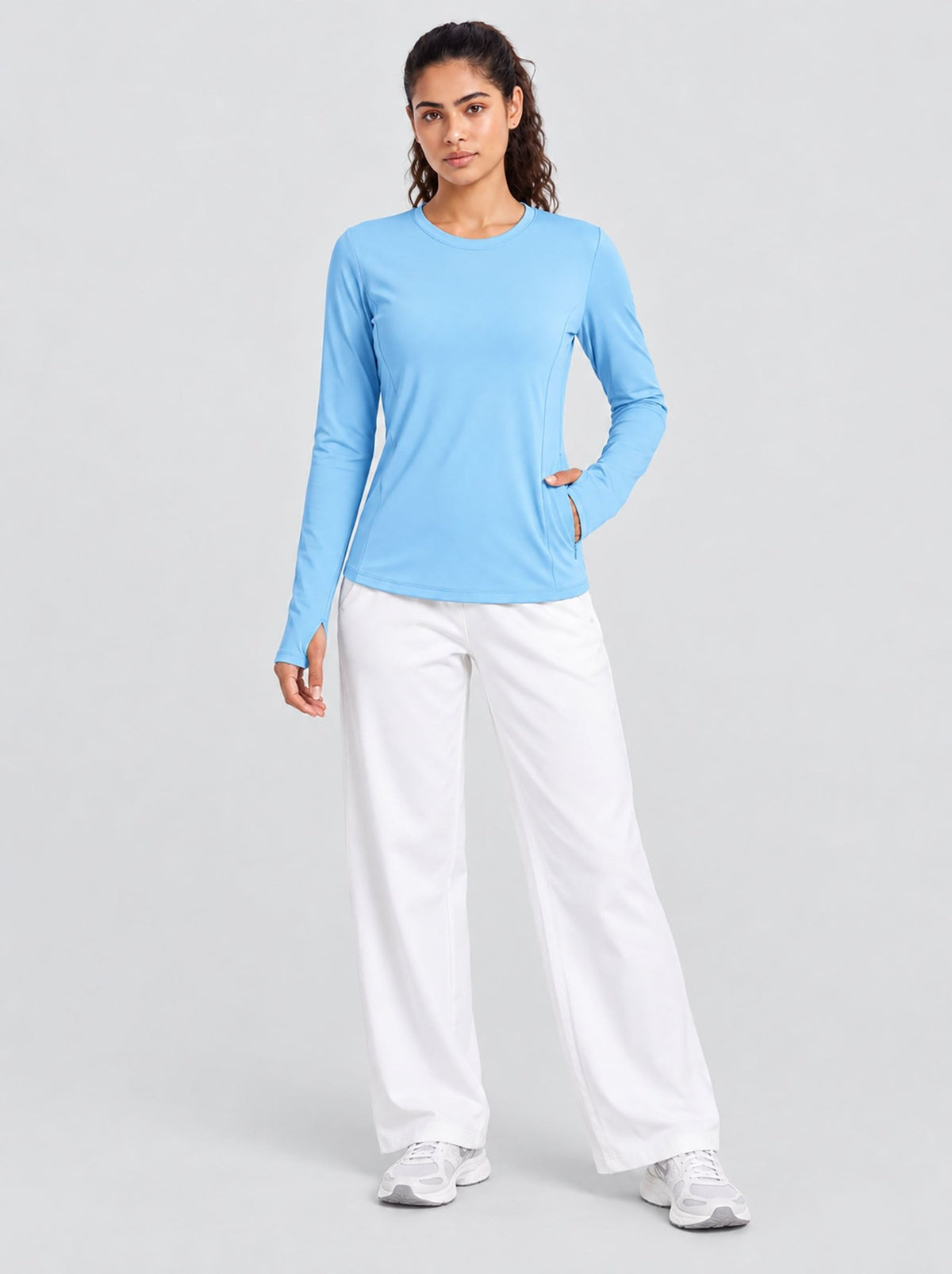 YUCOLEN Womens Thermal Running Top with Thumb Holes and Zip Pocket in Maroon