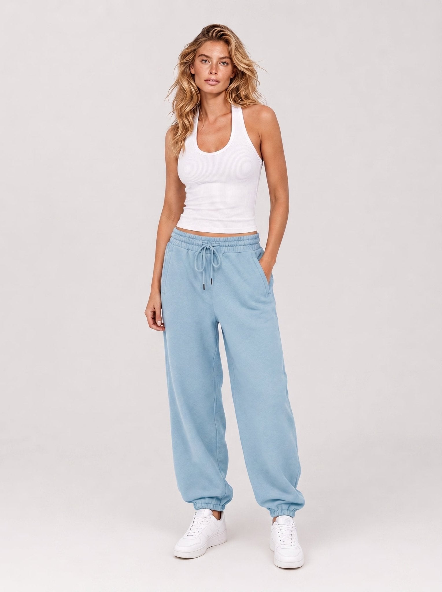 YUCOLEN Heavyweight Fleece Lined Sweatpants Baggy Unisex Relaxed Fit Joggers in Medium blue