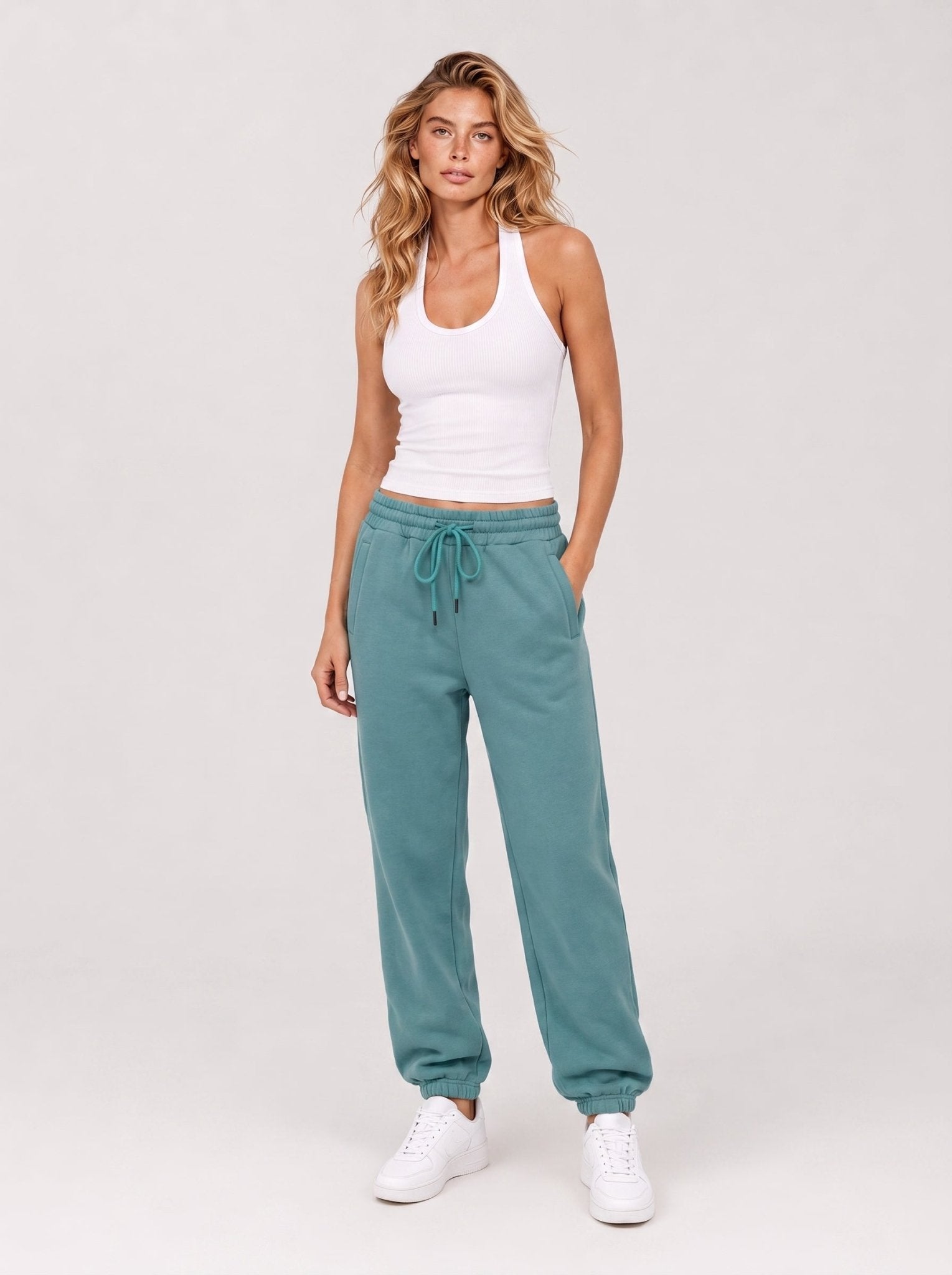 YUCOLEN Heavyweight Fleece Lined Sweatpants Baggy Unisex Relaxed Fit Joggers in Medium blue