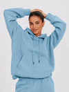 YUCOLEN Unisex Oversized Cotton Fleece Hoodie with Kangaroo Pocket in Medium Blue