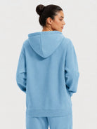 YUCOLEN Unisex Oversized Cotton Fleece Hoodie with Kangaroo Pocket in Medium Blue