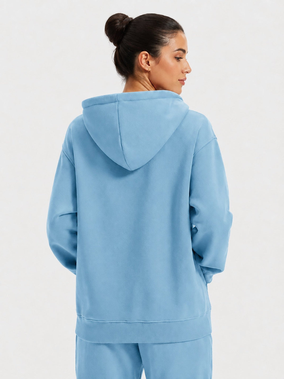 YUCOLEN Unisex Oversized Cotton Fleece Hoodie with Kangaroo Pocket in Medium Blue