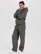 YUCOLEN Unisex Oversized Cotton Fleece Hoodie with Kangaroo Pocket in Medium Blue