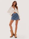 YUCOLEN Women's High Waisted Denim Skort Stretch Jean Skirt with Inner Shorts in Medium Blue