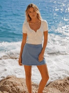 YUCOLEN Women's High Waisted Denim Skort Stretch Jean Skirt with Inner Shorts in Medium Blue