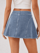 YUCOLEN Women's High Waisted Denim Skort Stretch Jean Skirt with Inner Shorts in Medium Blue