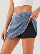 YUCOLEN Women's High Waisted Denim Skort Stretch Jean Skirt with Inner Shorts in Medium Blue