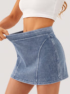 YUCOLEN Women's High Waisted Denim Skort Stretch Jean Skirt with Inner Shorts in Medium Blue