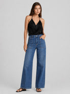 YUCOLEN Women's High Waisted Straight Leg Stretchy Denim Jeans with Pockets in Medium Blue