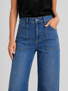 YUCOLEN Women's High Waisted Straight Leg Stretchy Denim Jeans with Pockets in Medium Blue